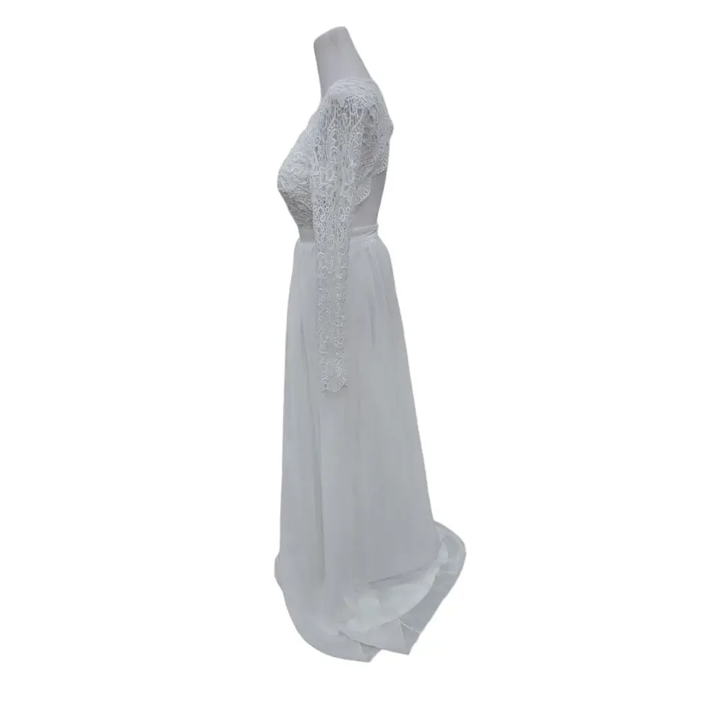 Lulus Awaken‎ My Love Maxi Dress Women’s XS White Lace Long Sleeve Bridal Formal